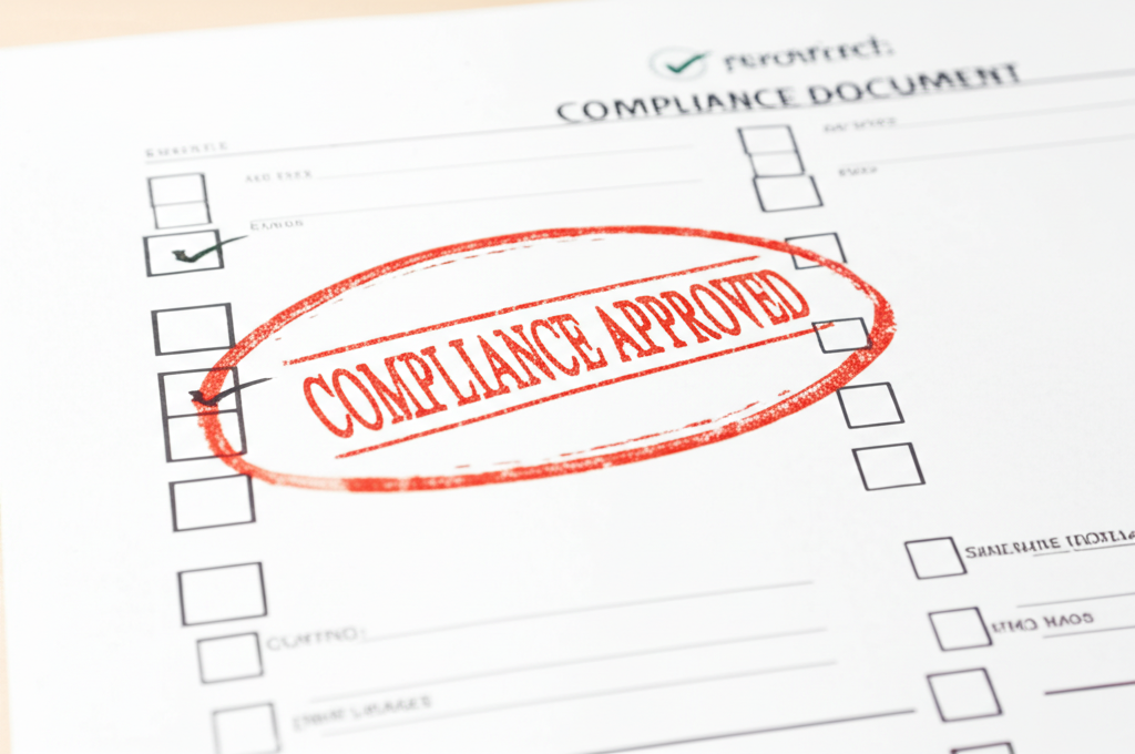Government compliance checklist with approved stamp